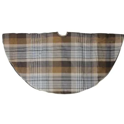 48" Brown Plaid Rustic Woodland Christmas Tree Skirt With Gold Trim