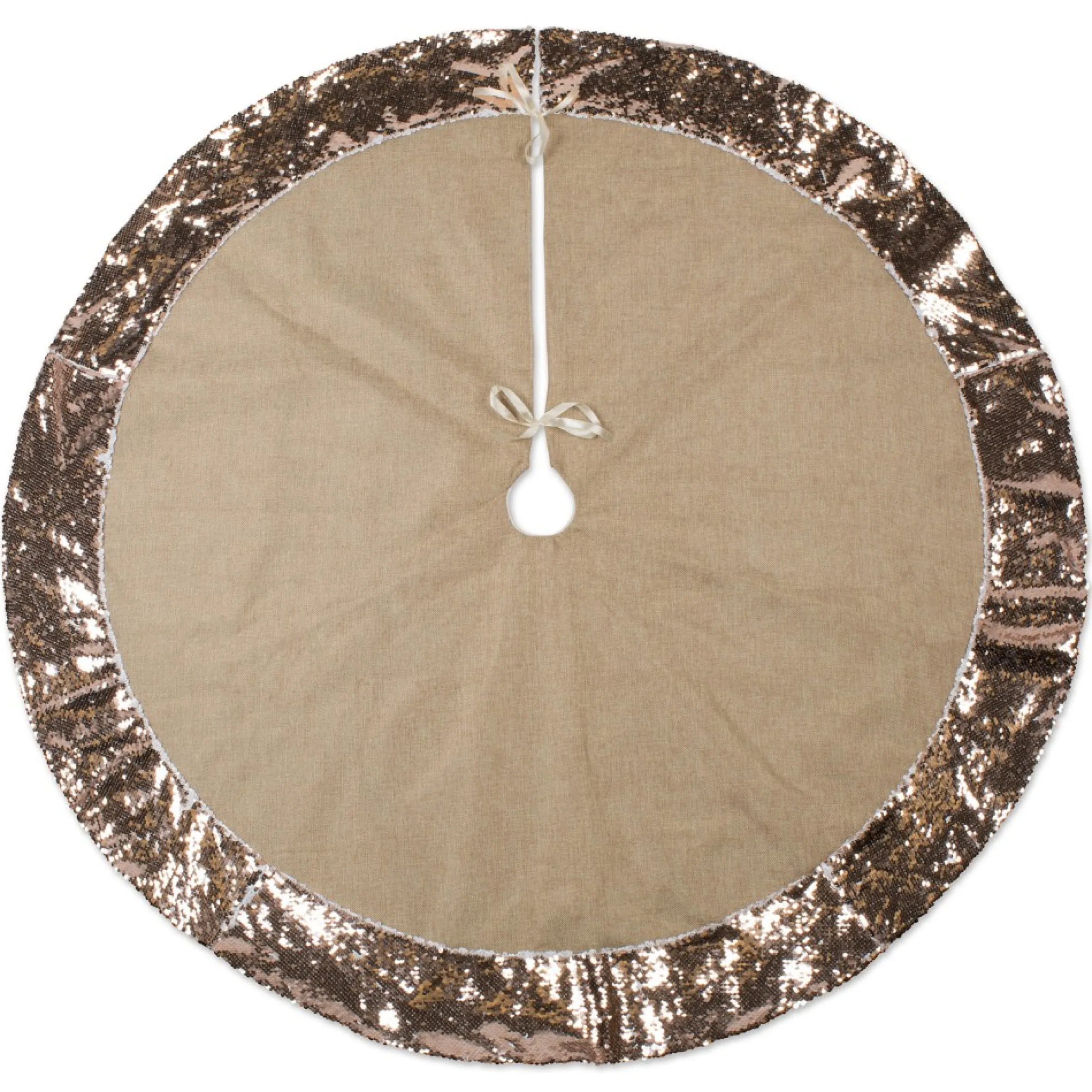 48" Brown Round Christmas Tree Skirt With Champagne Sequin Border