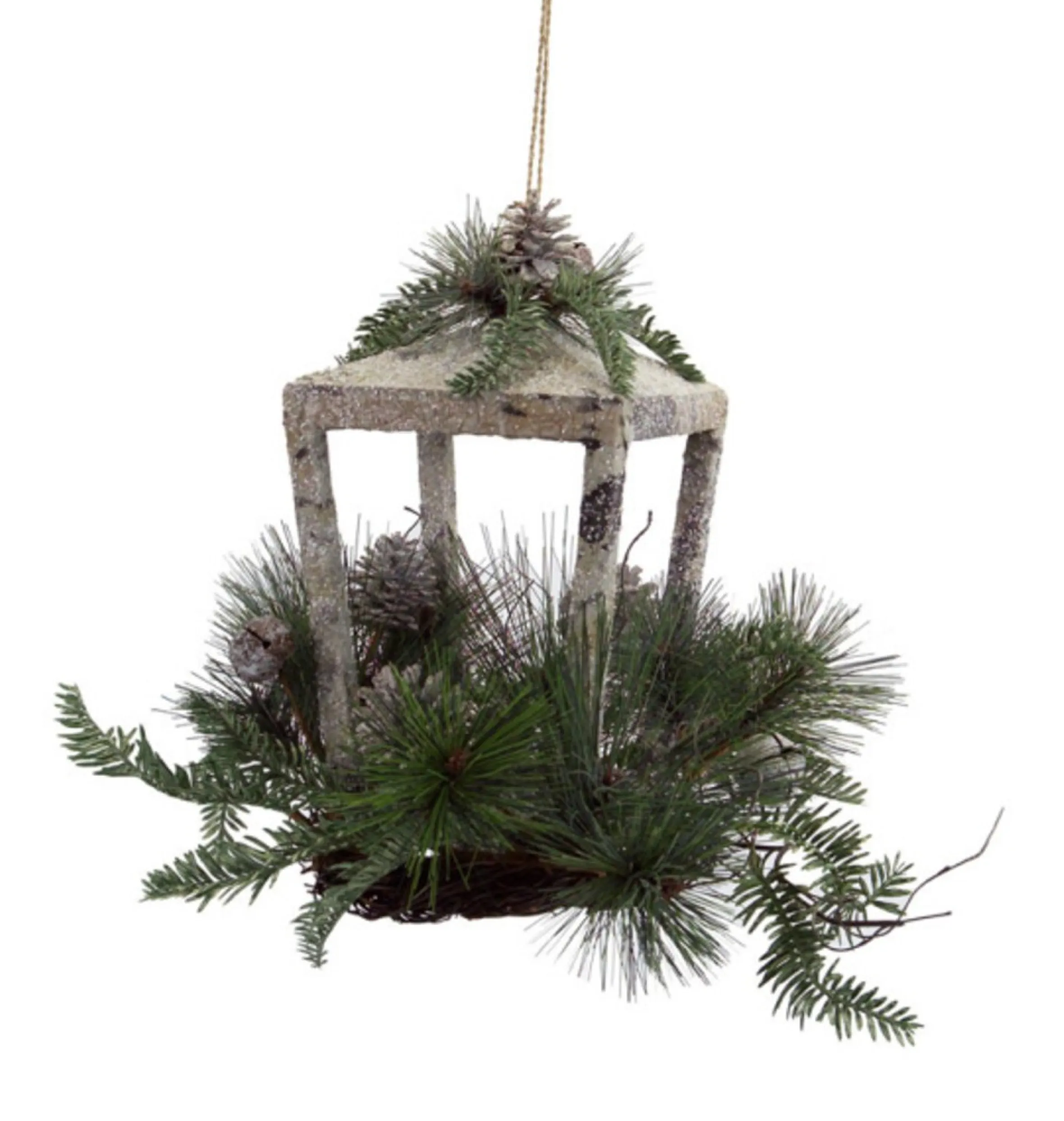 20" Brown Rustic Finish Glittered Pine Cones And Jingle Bells Christmas Candle Lantern