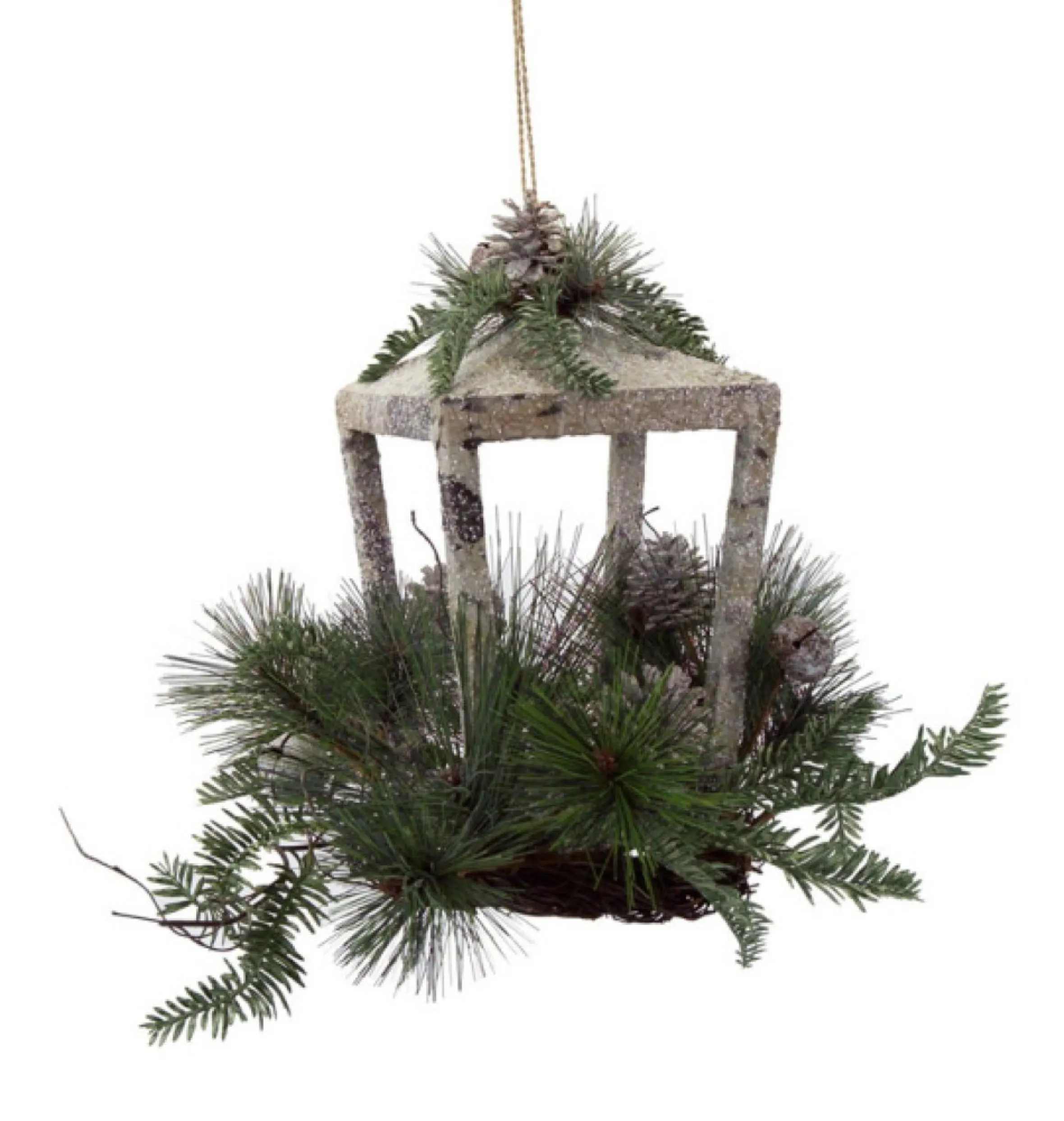 20" Brown Rustic Finish Glittered Pine Cones And Jingle Bells Christmas Candle Lantern