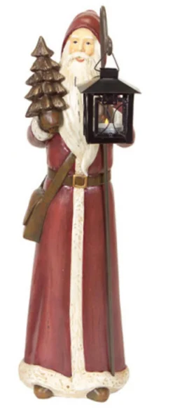 20" Brown Santa Claus Tabletop Figurine With Christmas Tree And Votive Candle Holder