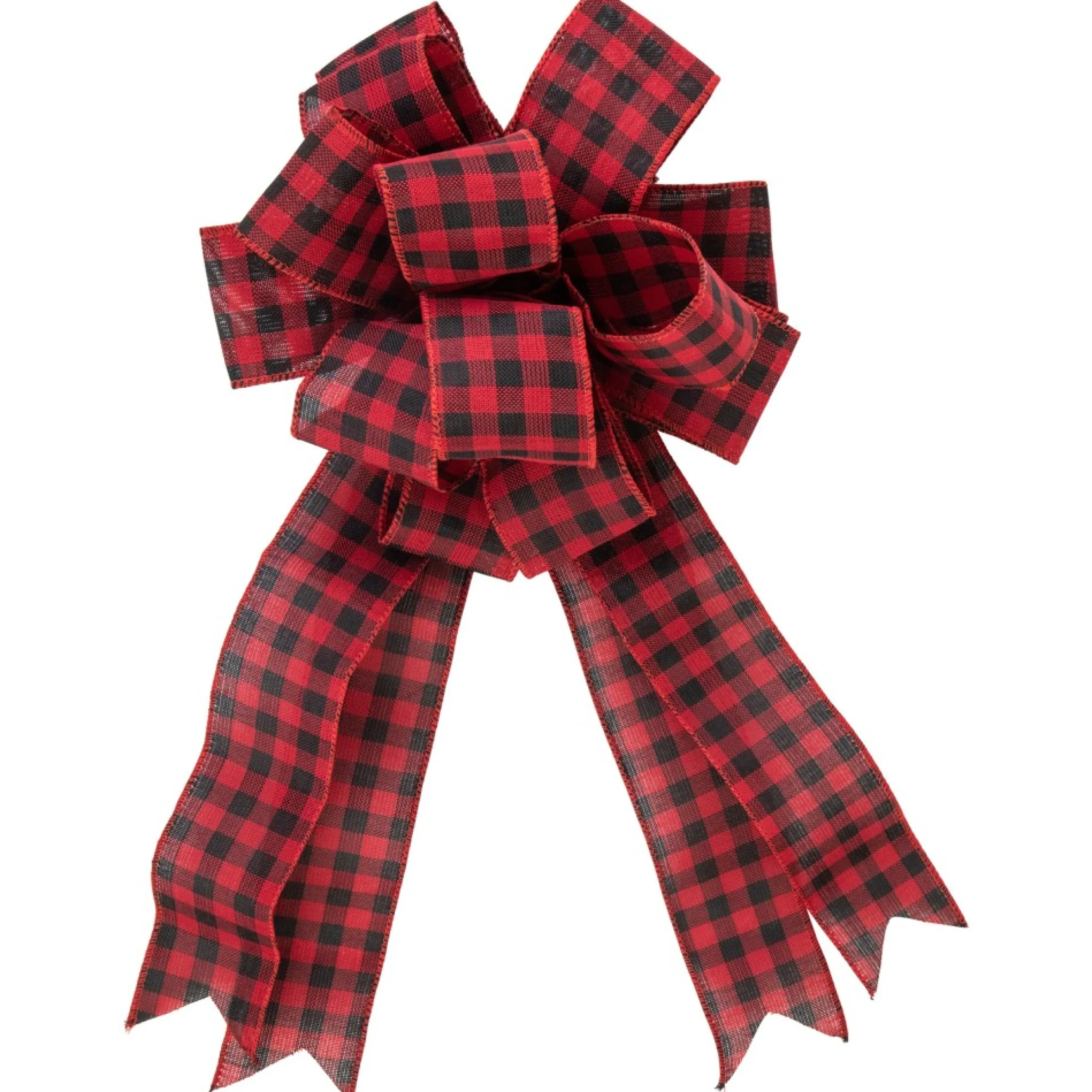 19" Buffalo Plaid Print 14 Loop Christmas Bow Tree Topper