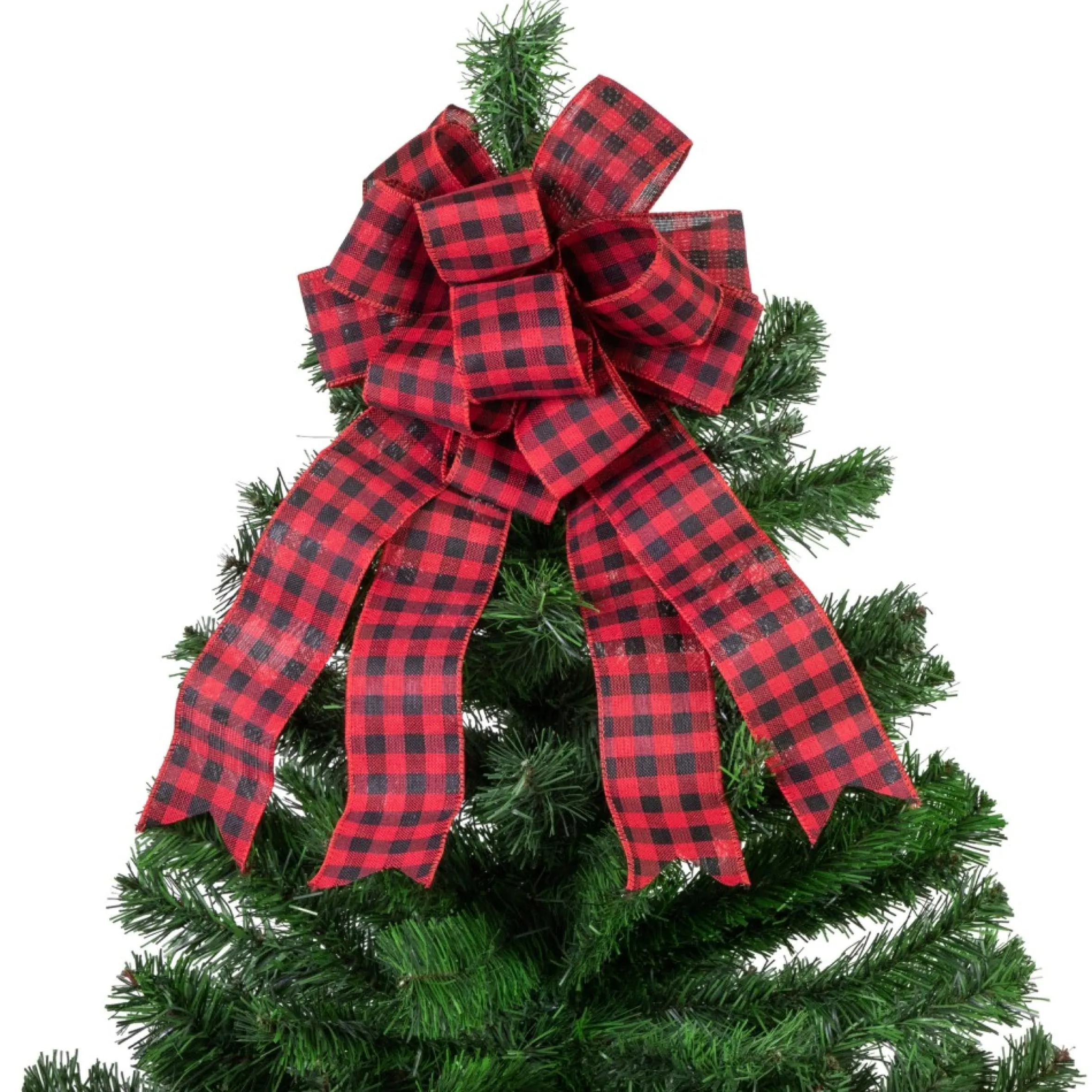 19" Buffalo Plaid Print 14 Loop Christmas Bow Tree Topper