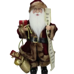 18" Burgundy And Brown Santa Claus With Naughty Or Nice List Christmas Figure