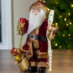 18" Burgundy And Brown Santa Claus With Naughty Or Nice List Christmas Figure