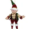 13" Burgundy And Gold Festive Chubby Christmas Elf With Bells