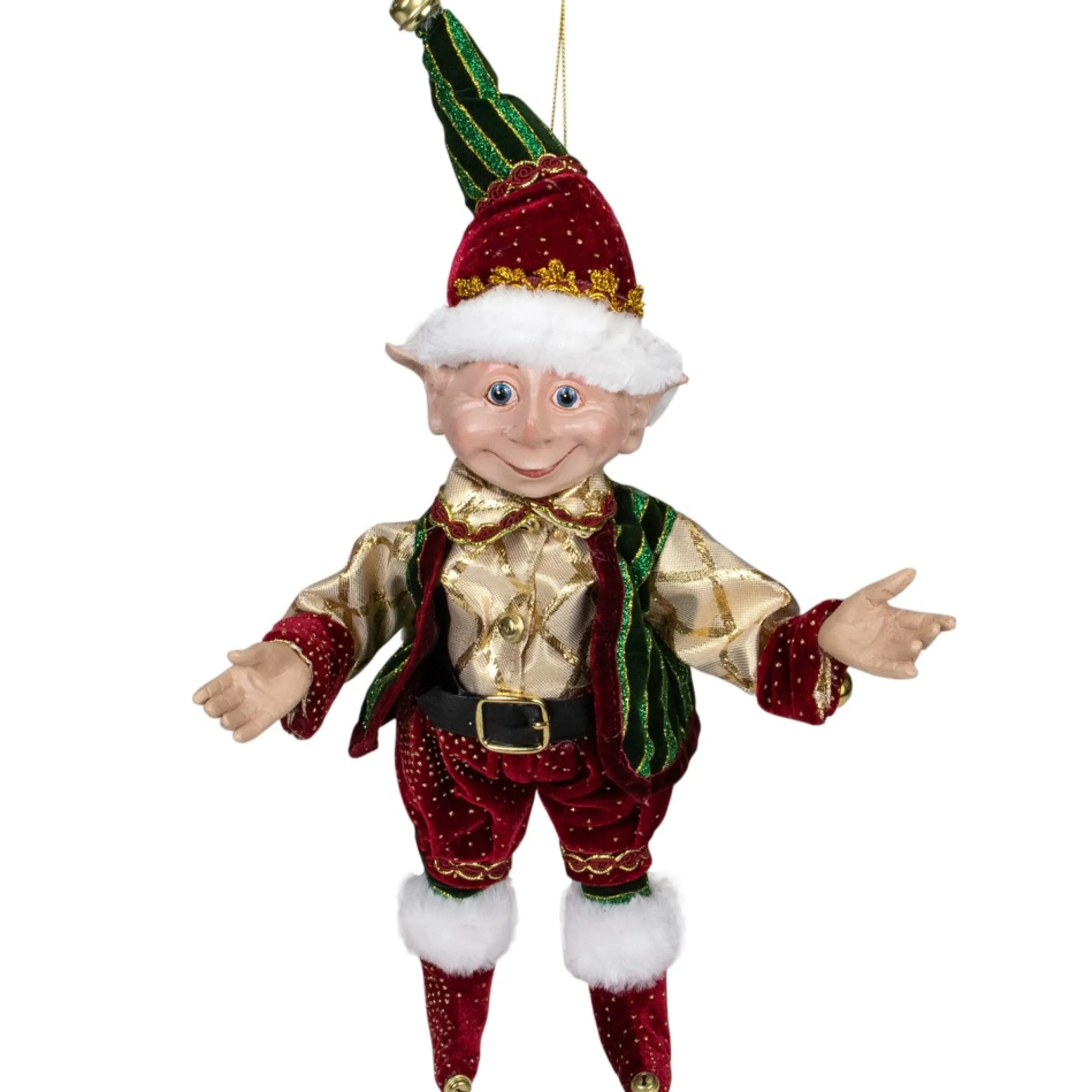 13" Burgundy And Gold Festive Chubby Christmas Elf With Bells