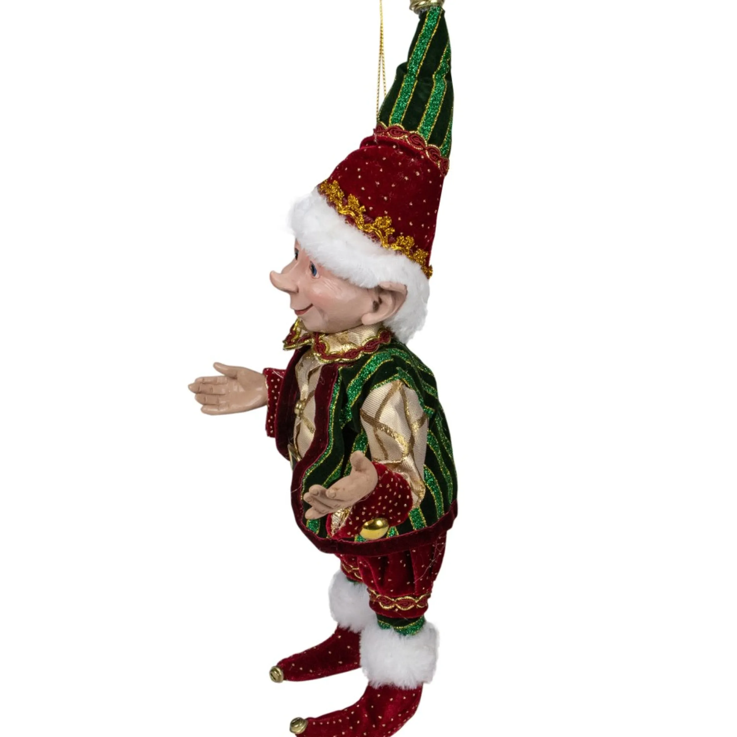13" Burgundy And Gold Festive Chubby Christmas Elf With Bells