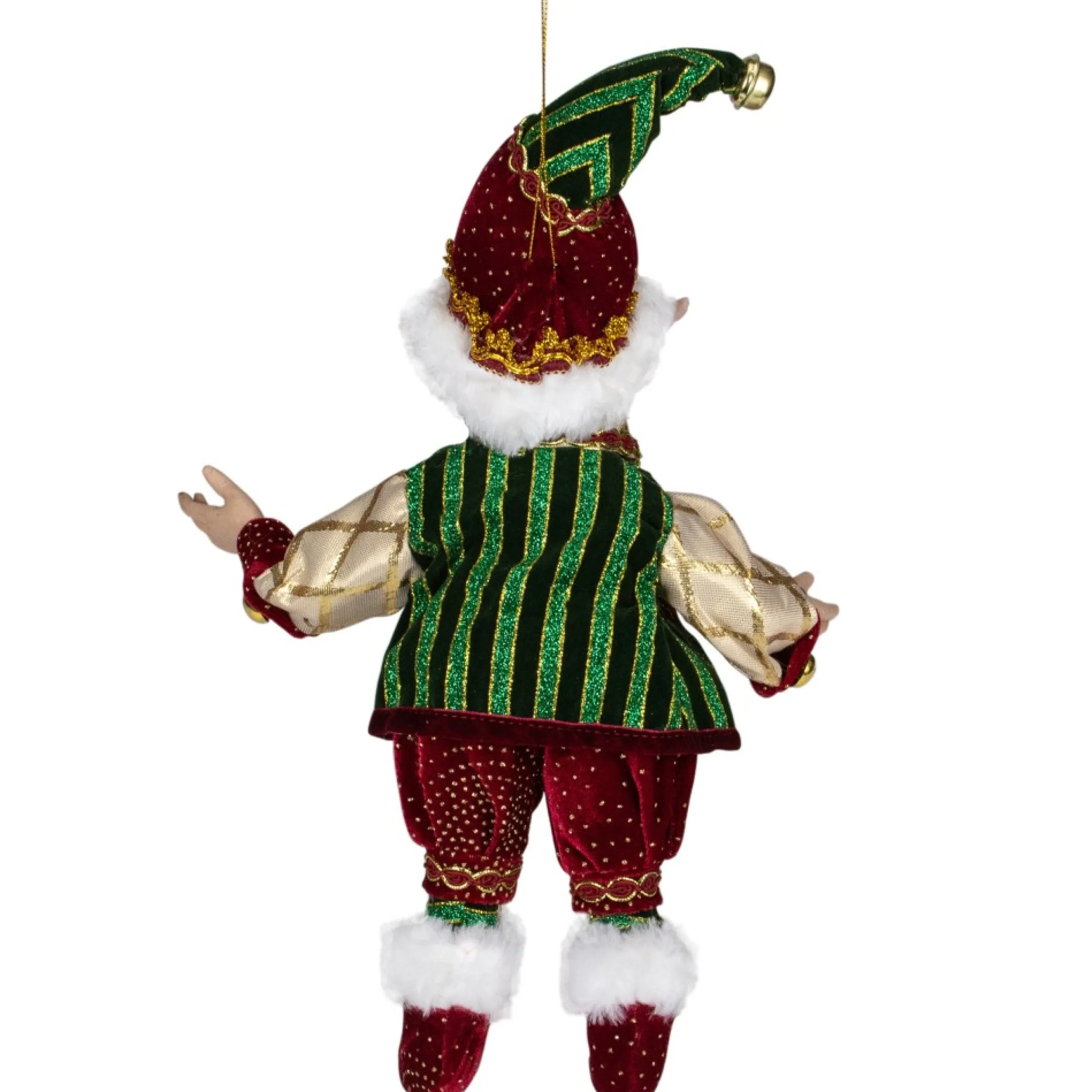 13" Burgundy And Gold Festive Chubby Christmas Elf With Bells