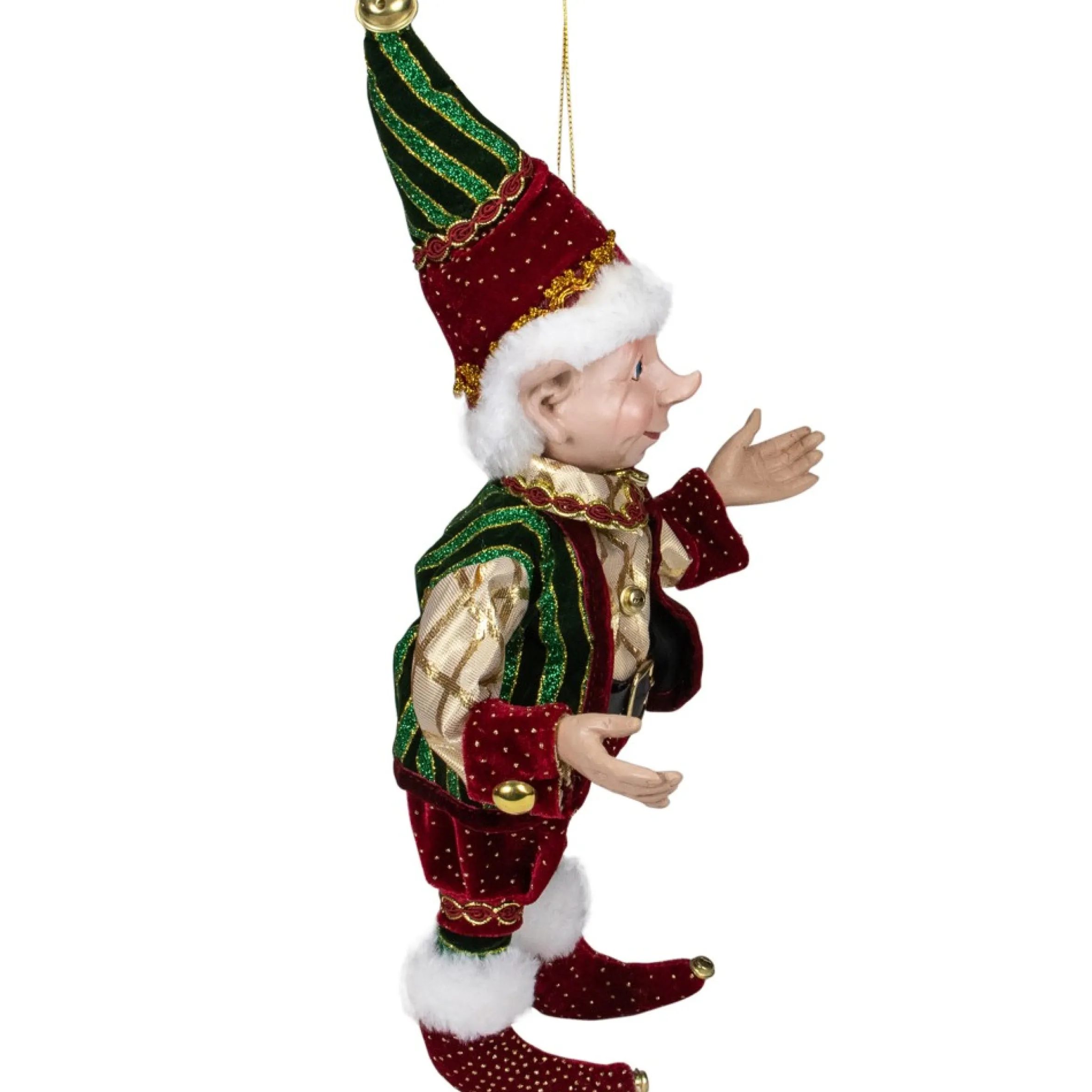 13" Burgundy And Gold Festive Chubby Christmas Elf With Bells