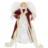 14" Burgundy And White Angel With Lighted Candle Christmas Tree Topper