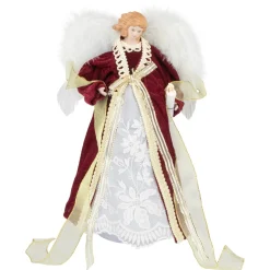 14" Burgundy And White Angel With Lighted Candle Christmas Tree Topper