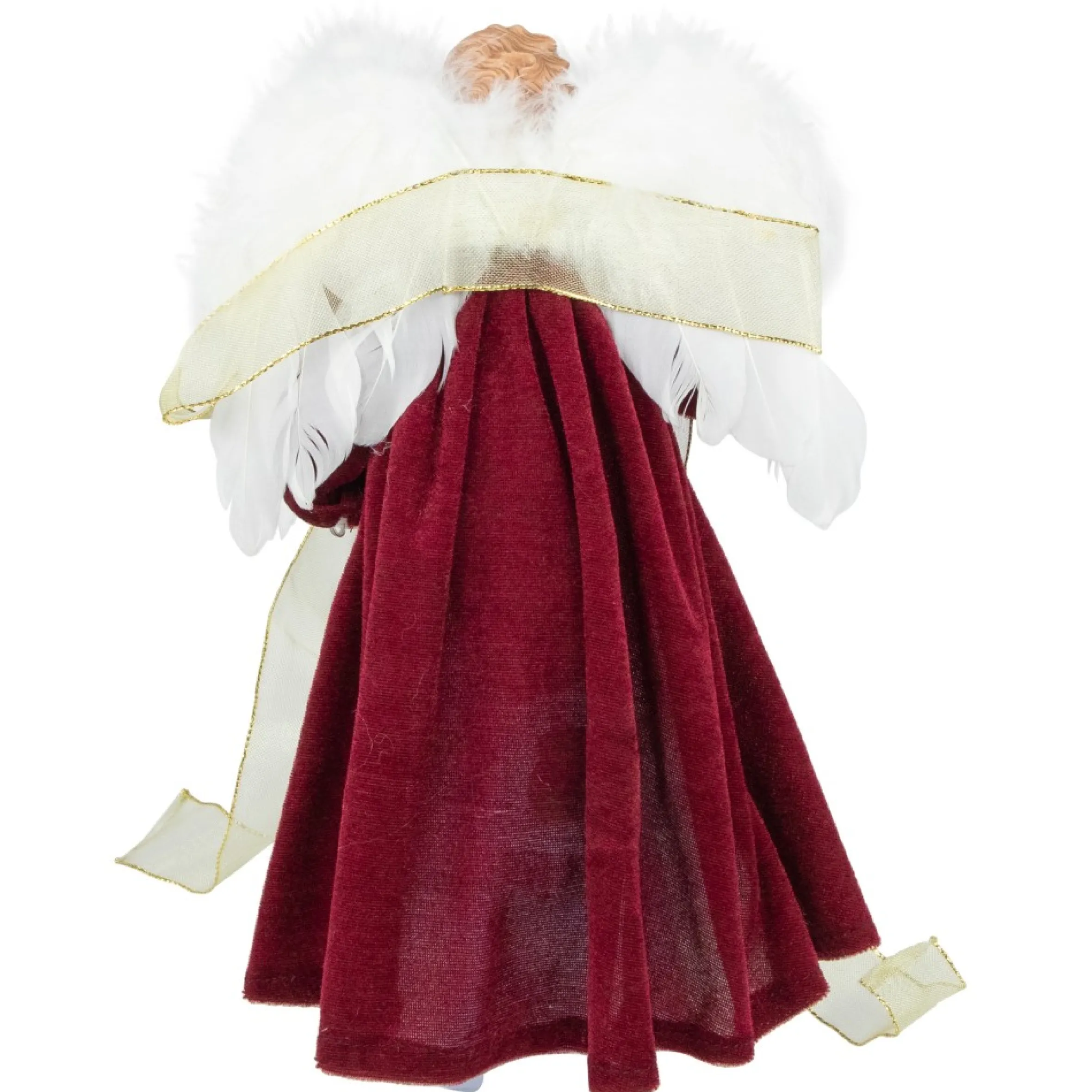 14" Burgundy And White Angel With Lighted Candle Christmas Tree Topper