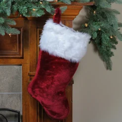 20" Burgundy And White Traditional Christmas Stocking