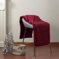 Burgundy Red Ultra Plush Faux Fur Throw Blanket 55" X 63"