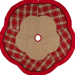48" Burlap And Red Plaid Christmas Tree Skirt