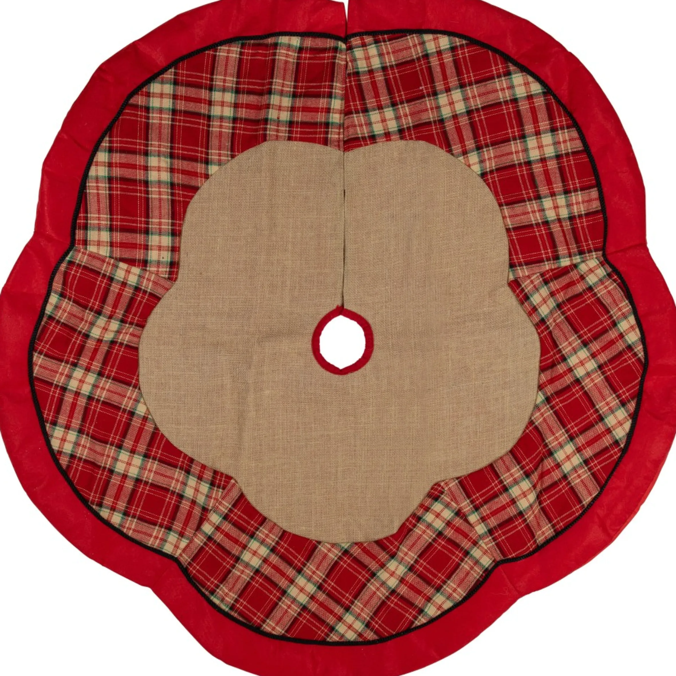 48" Burlap And Red Plaid Christmas Tree Skirt