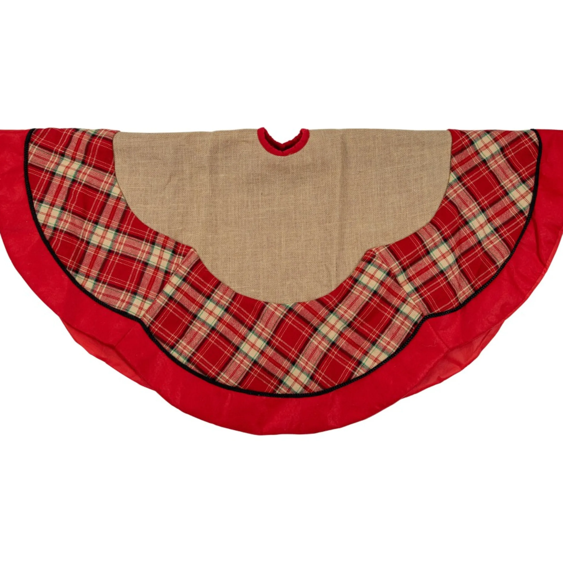 48" Burlap And Red Plaid Christmas Tree Skirt