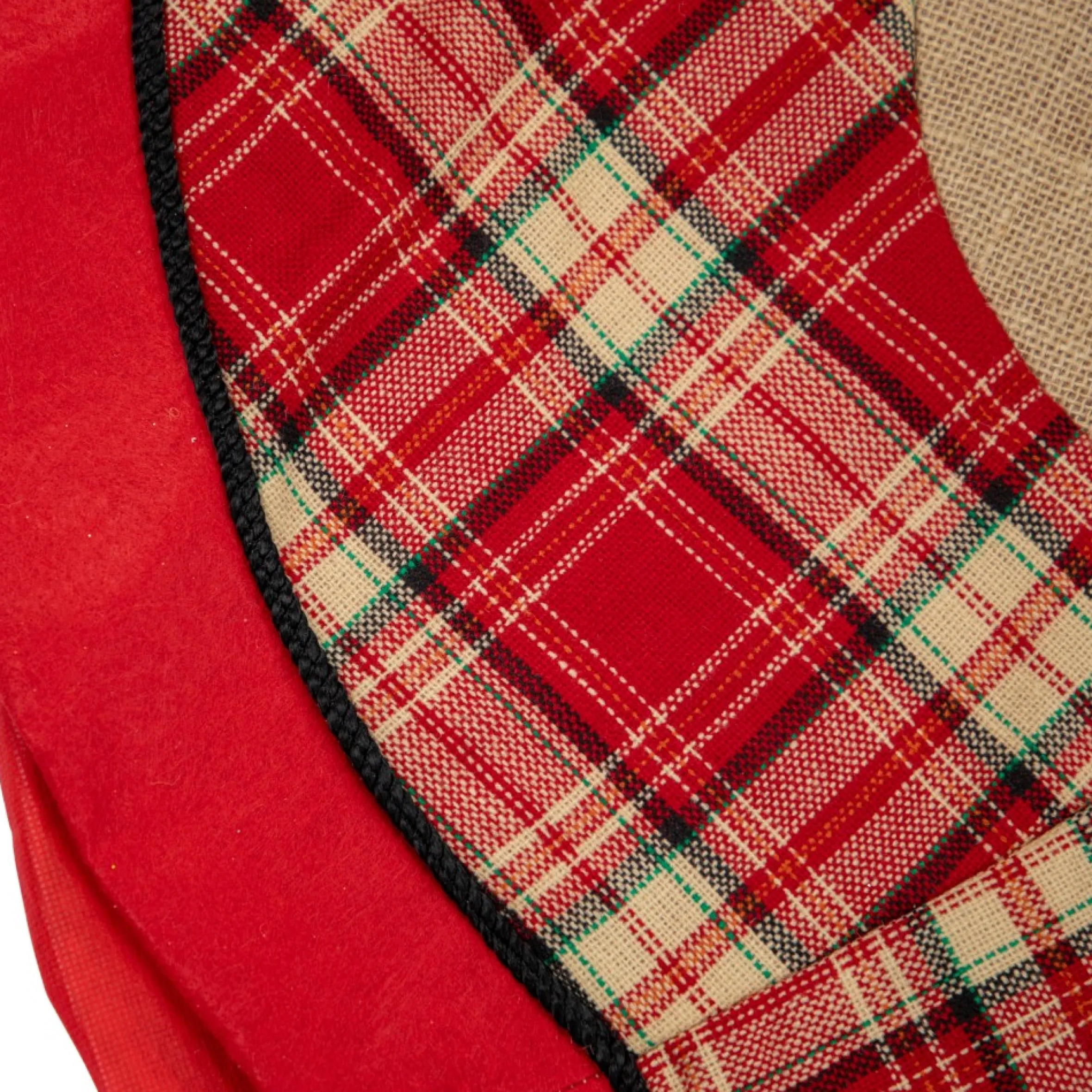 48" Burlap And Red Plaid Christmas Tree Skirt