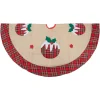 36" Burlap Plaid Tree Skirt With Christmas Puddings