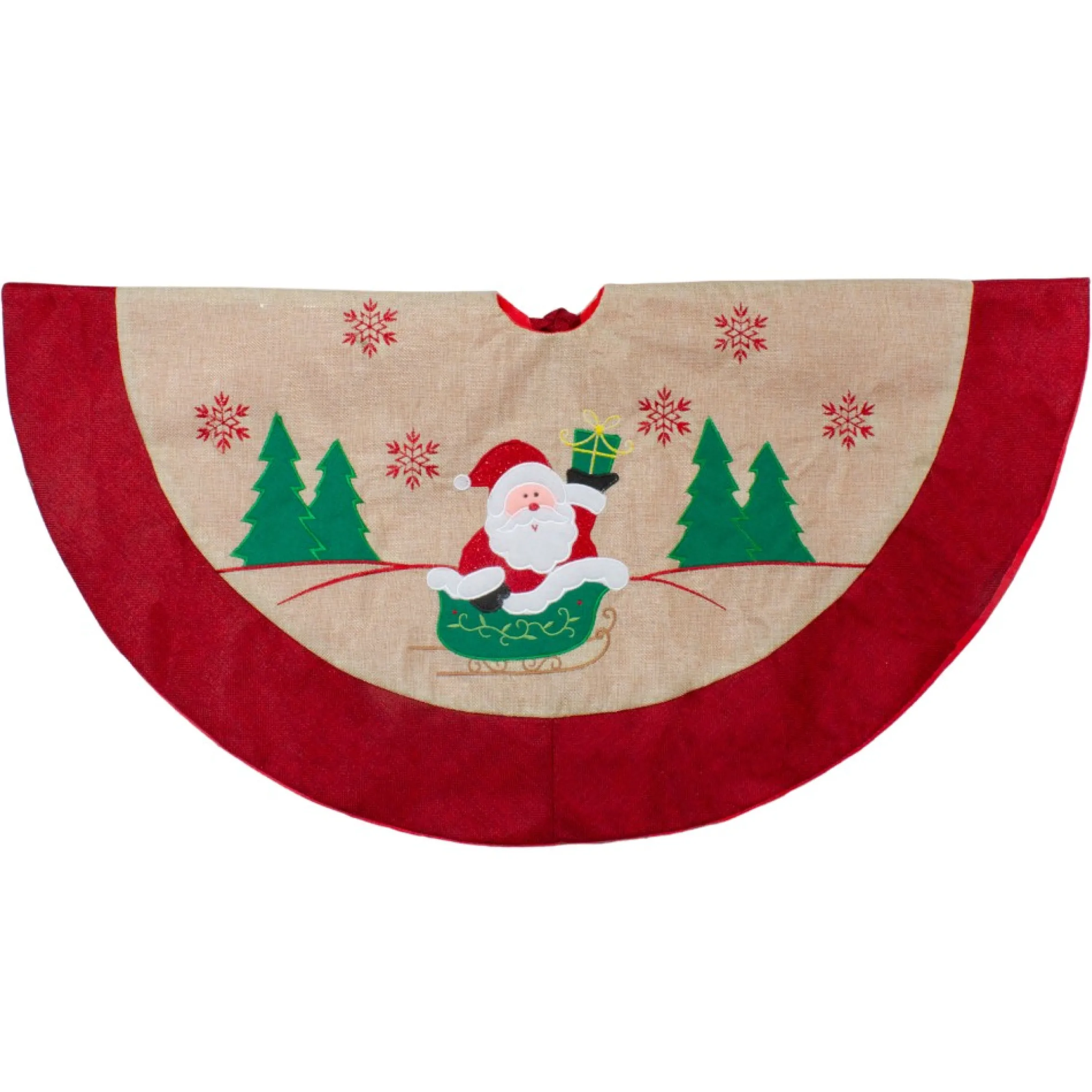 36" Burlap Santa Claus In Sleigh Embroidered Christmas Tree Skirt