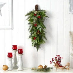 30" Cedar And Berry Artificial Christmas Teardrop Swag, Unlit