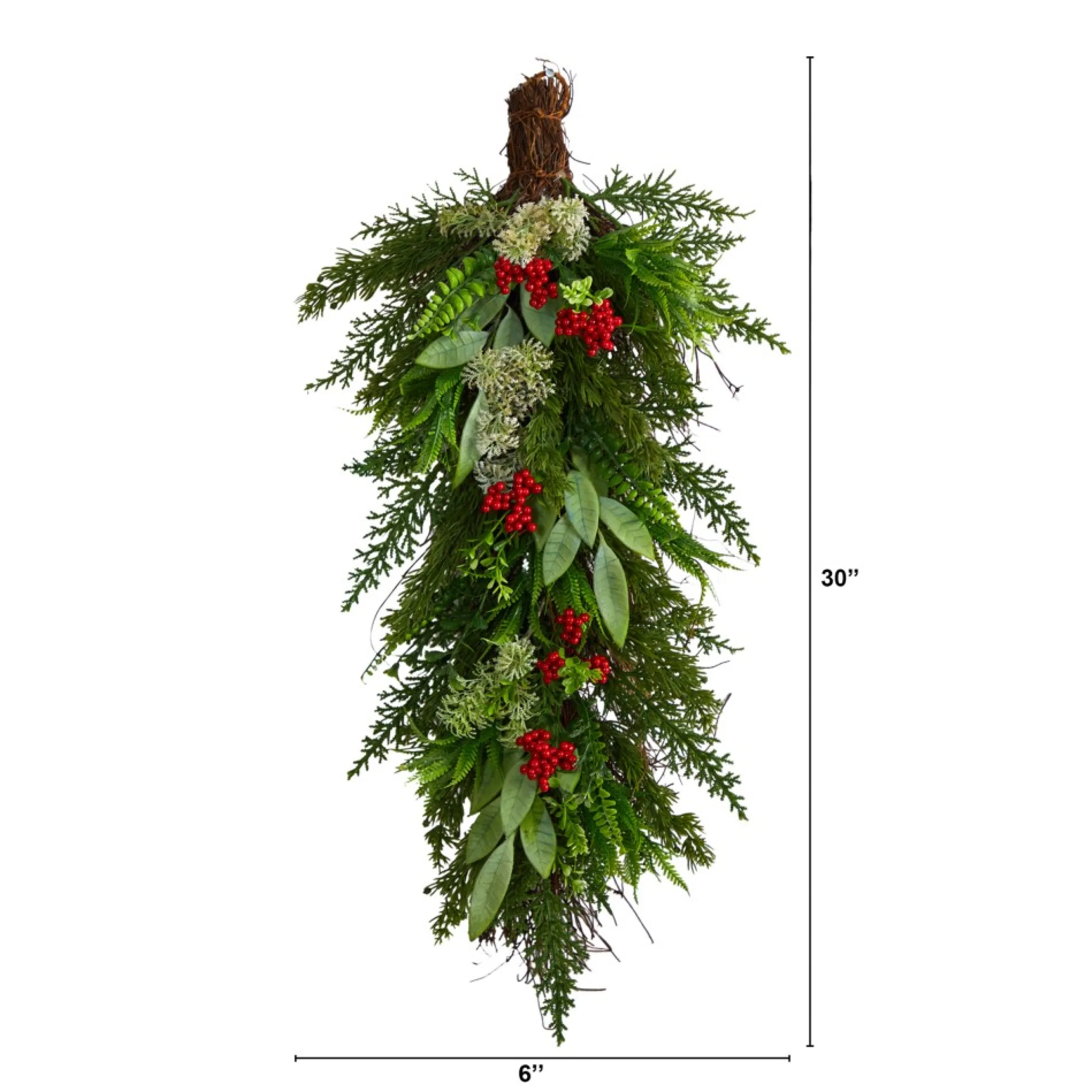 30" Cedar And Berry Artificial Christmas Teardrop Swag, Unlit