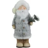 18" Ceramic Santa In Gray Coat Holding Pine Sprig Christmas Figure