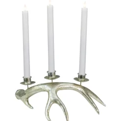12" Champagne Deer Antler Christmas Taper Candle Holder
