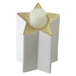 6.25" Champagne Gold And White Glittered Candle Holder