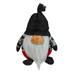 9.5" Charcoal Gray And Red Happy Smiling Gnome Christmas Tabletop Decor