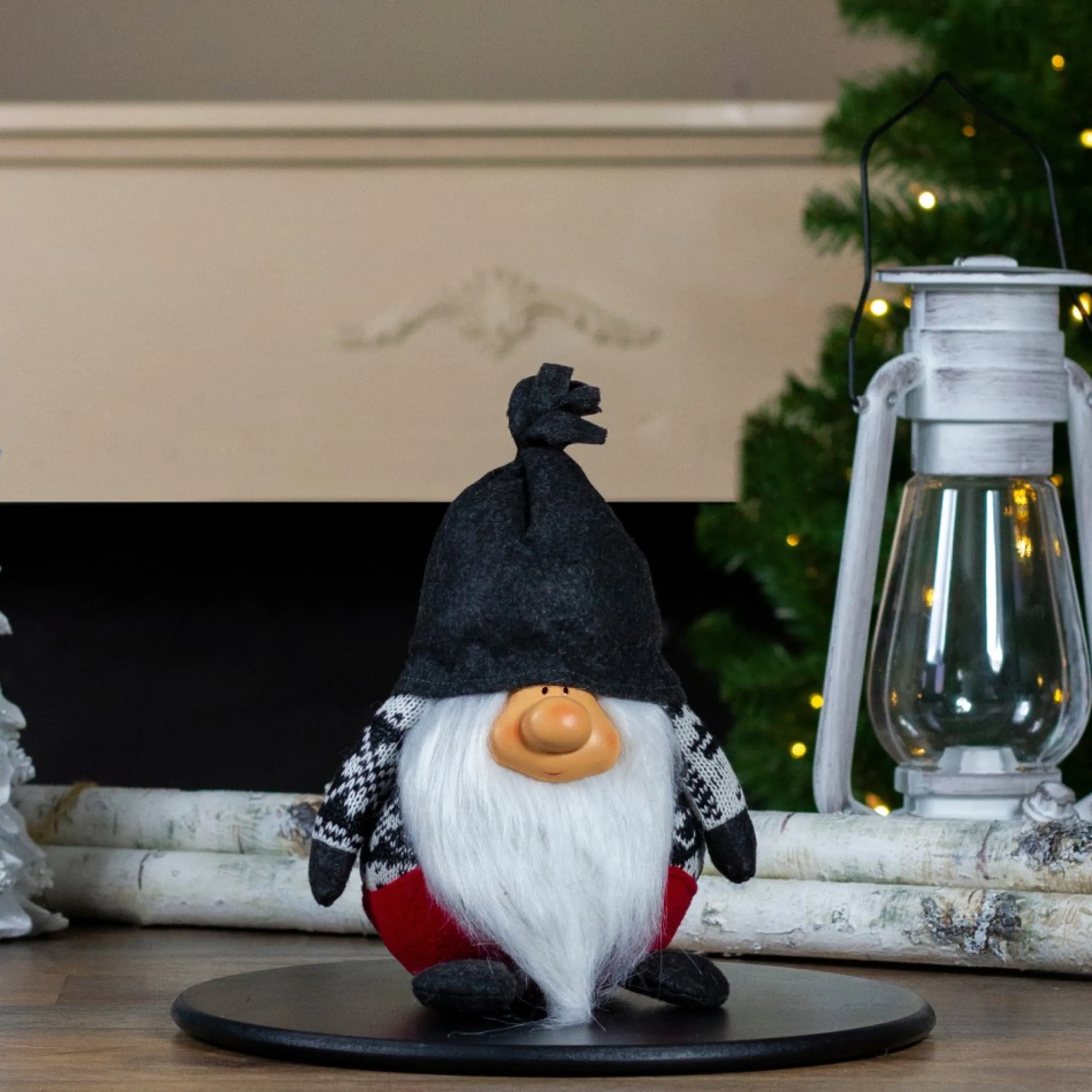 9.5" Charcoal Gray And Red Happy Smiling Gnome Christmas Tabletop Decor
