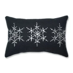18.5" Charcoal Gray And White Embroidered Snowflakes Rectangular Throw Pillow