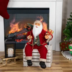 24" Chic Santa Claus With Gift Bag And Presents Sitting Christmas Figure