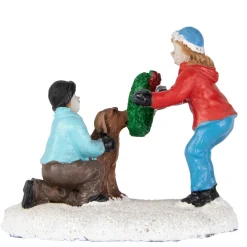Children With Dog Christmas Village Scene