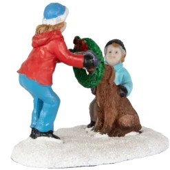 Children With Dog Christmas Village Scene