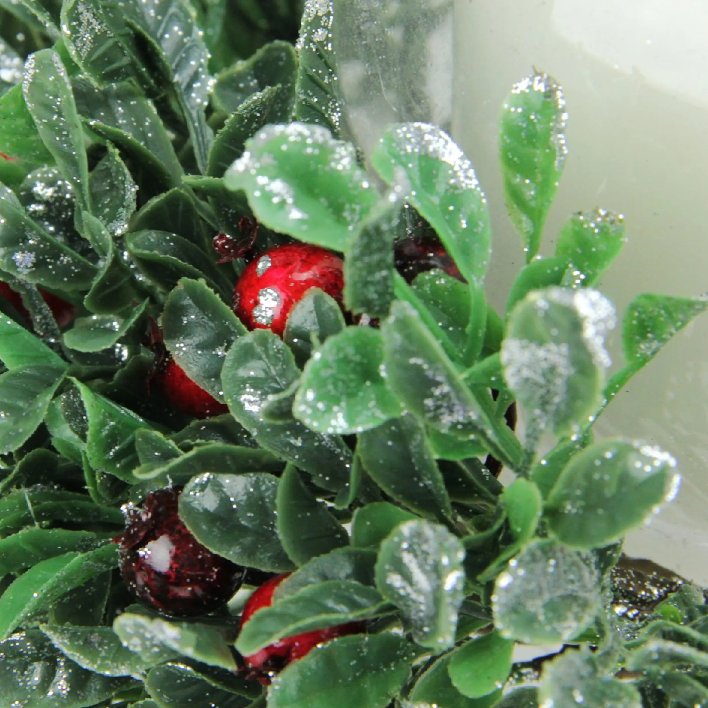 6" Clear And Green Boxwood With Berry Tipped Christmas Hurricane Pillar Candle Holder