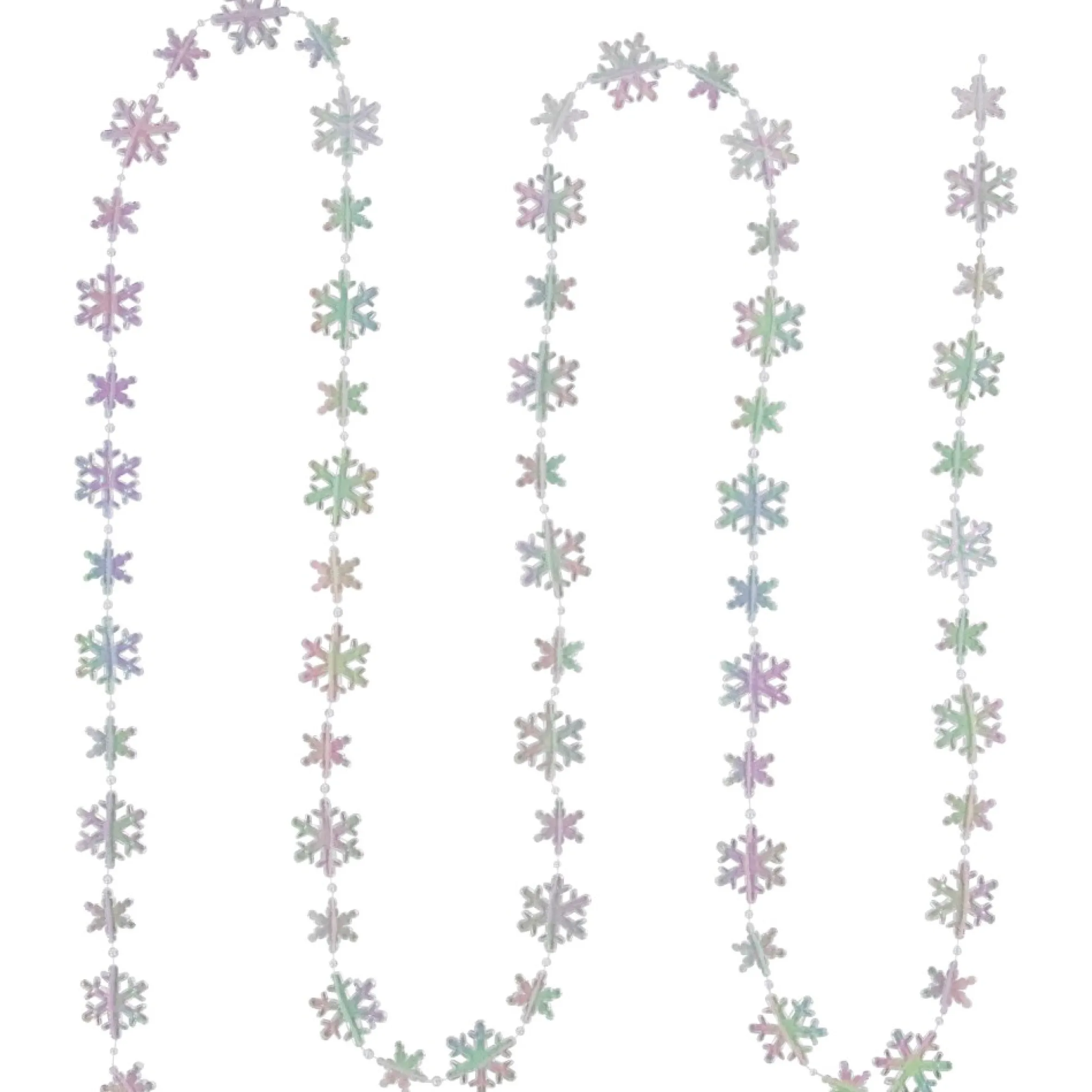 8' Clear Iridescent Snowflake Beaded Christmas Garland, Unlit