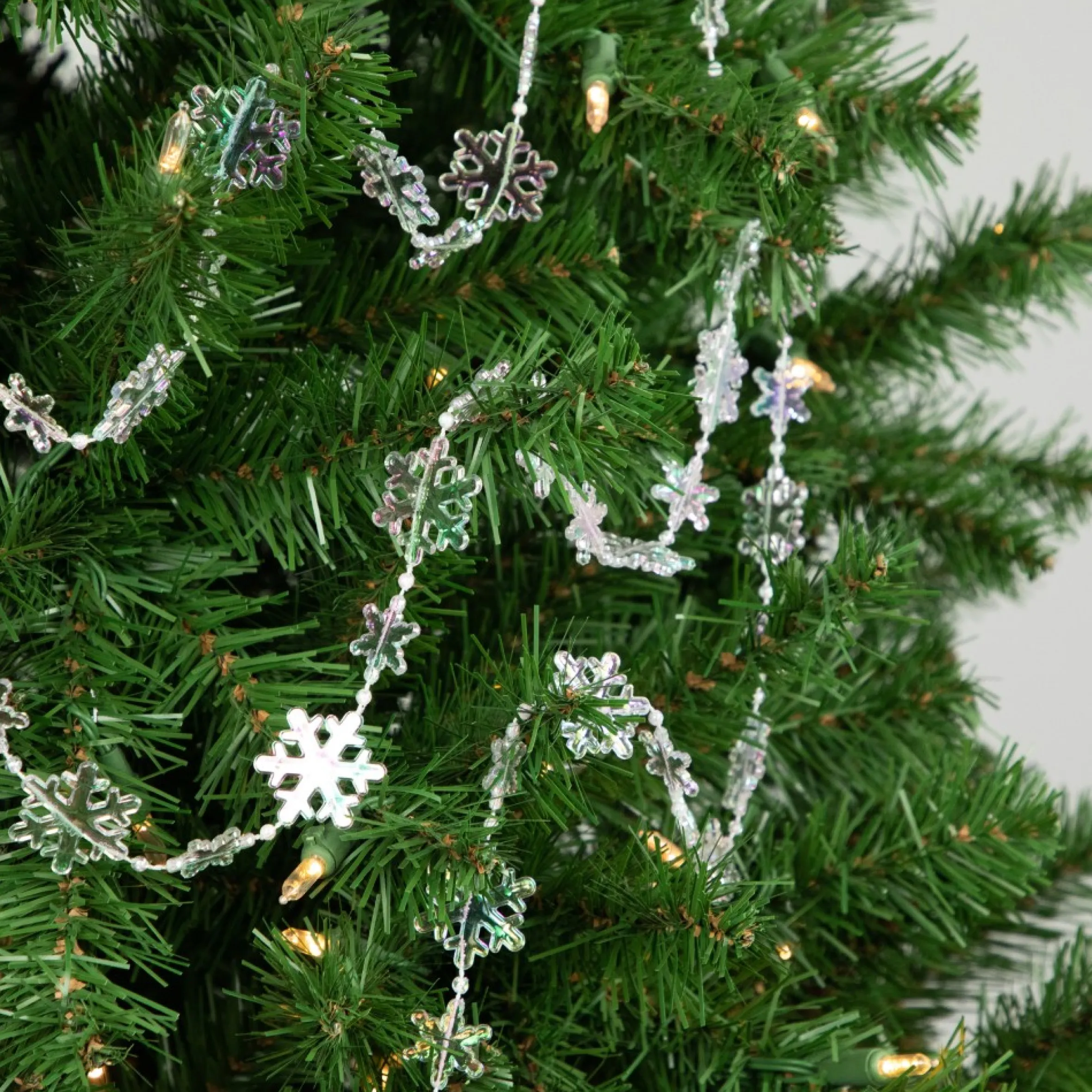 8' Clear Iridescent Snowflake Beaded Christmas Garland, Unlit