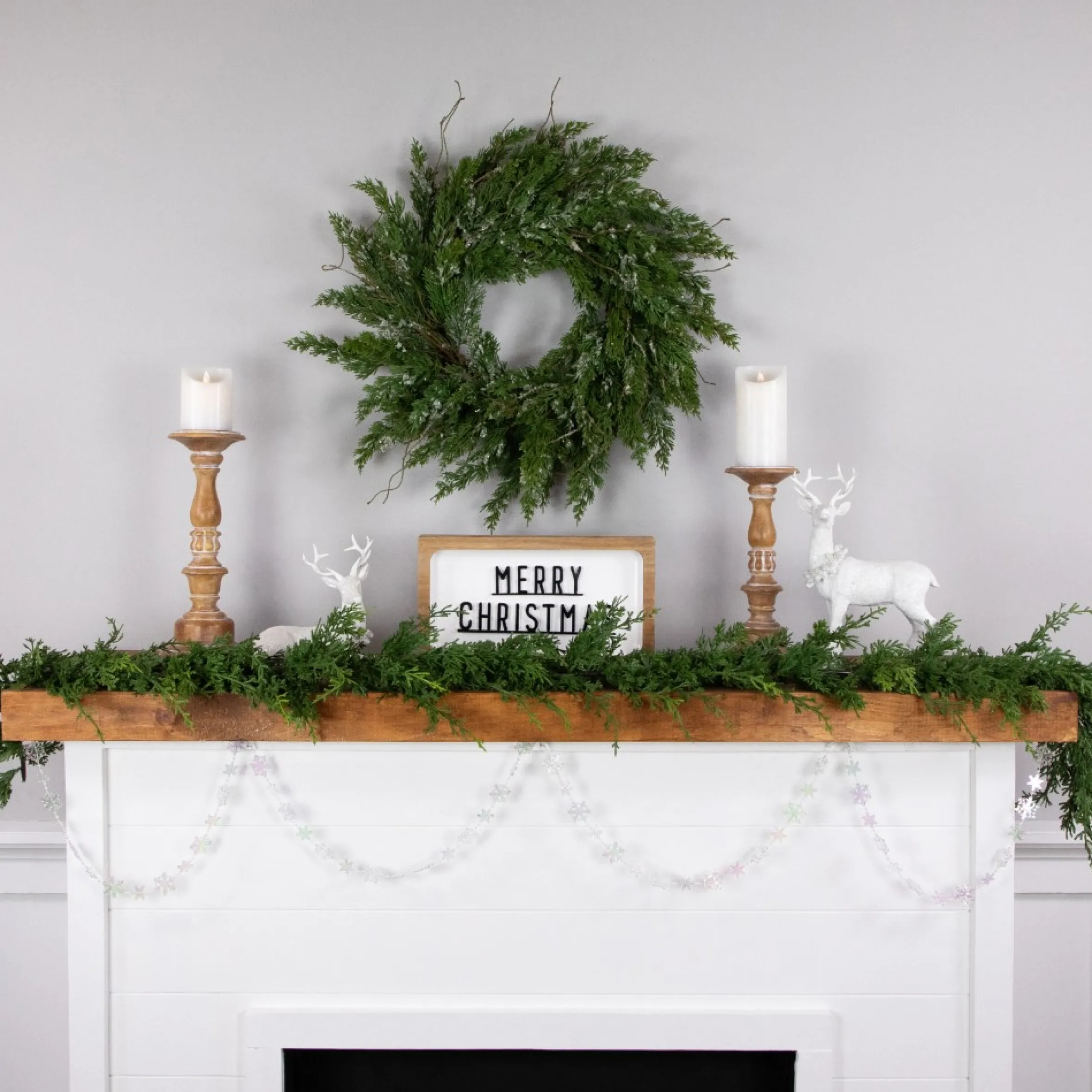 8' Clear Iridescent Snowflake Beaded Christmas Garland, Unlit
