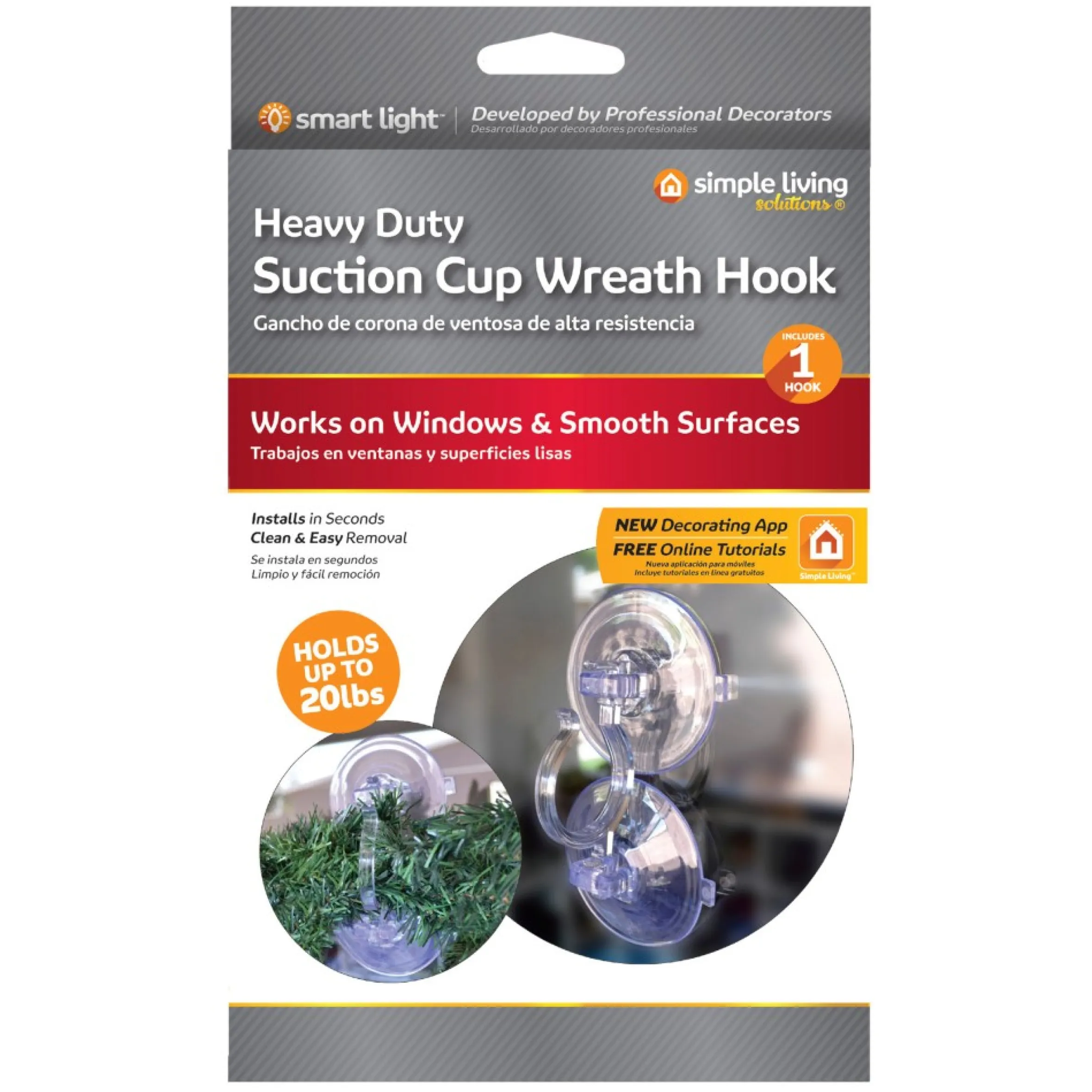 7" Clear Jumbo Suction Cup Christmas Wreath Hook