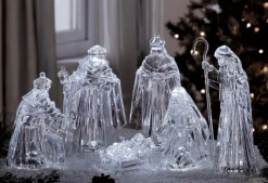 10.75" Clear Led Lighted Large Six-Piece Nativity Set Decor