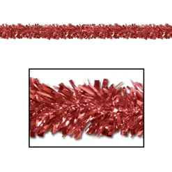 Club Pack Of 12 Festive Metallic Red Foil Tinsel 6-Ply Christmas Garlands 15' - Unlit