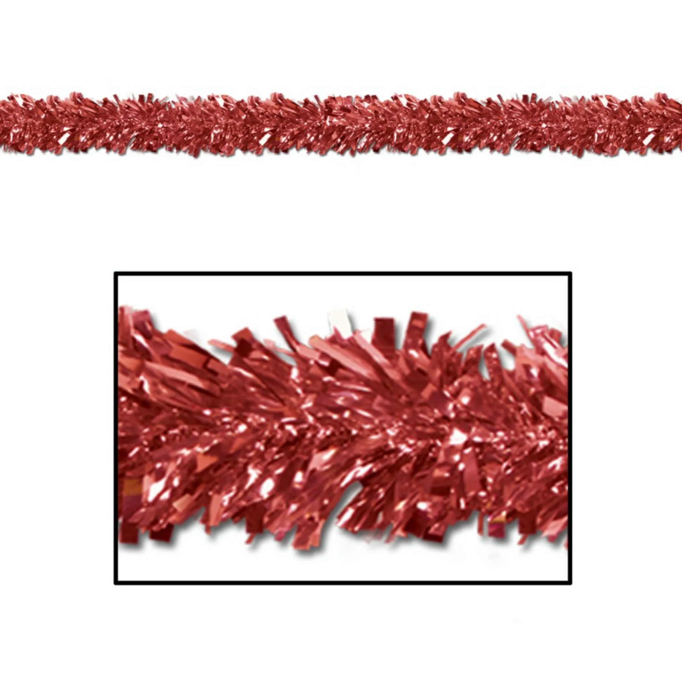 Club Pack Of 12 Festive Metallic Red Foil Tinsel 6-Ply Christmas Garlands 15' - Unlit
