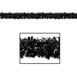 Club Pack Of 12 Festive Metallic Black Foil Tinsel 6-Ply Halloween Christmas Garlands 15' - Unlit