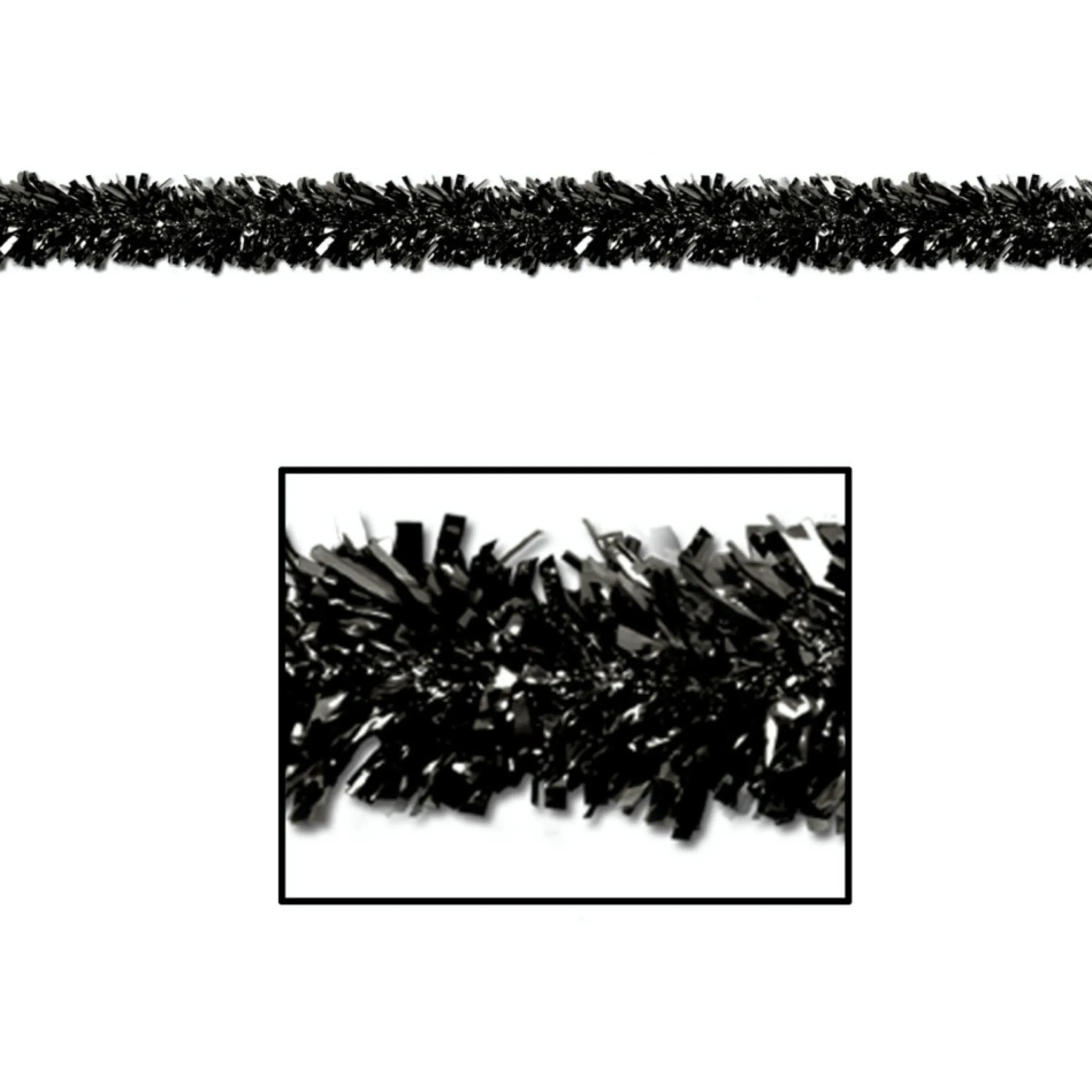 Club Pack Of 12 Festive Metallic Black Foil Tinsel 6-Ply Halloween Christmas Garlands 15' - Unlit