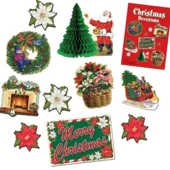 Club Pack Of 60 Santa Claus, Wreath, Tree And Fireplace Christmas Decorama Cutout Decorations