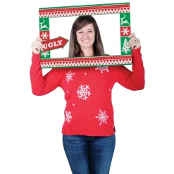 Club Pack Of 12 Ugly Sweater Photo Fun Hand Held Frame Christmas Props 23.5"