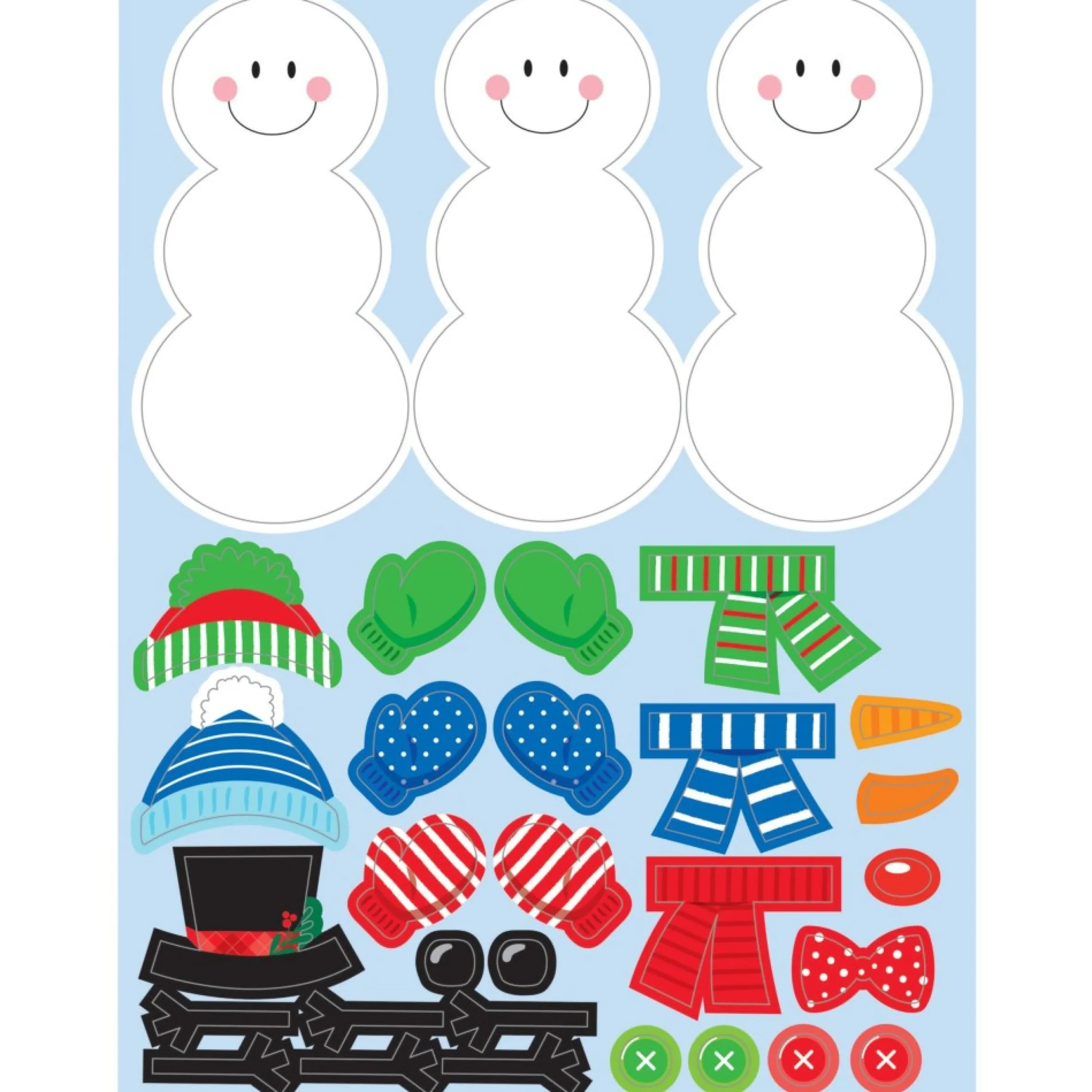 Club Pack Of 48 White And Green Build A Snowman Stickers 4.5"