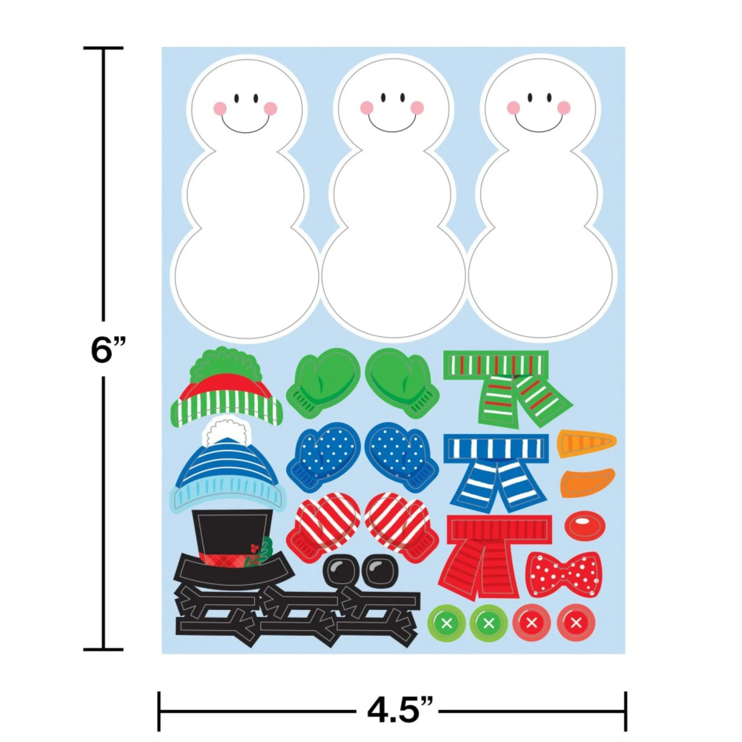 Club Pack Of 48 White And Green Build A Snowman Stickers 4.5"